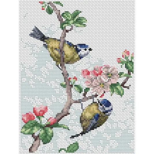 The Natural World Cross Stitch Kit - Blue Tits & Blossoms