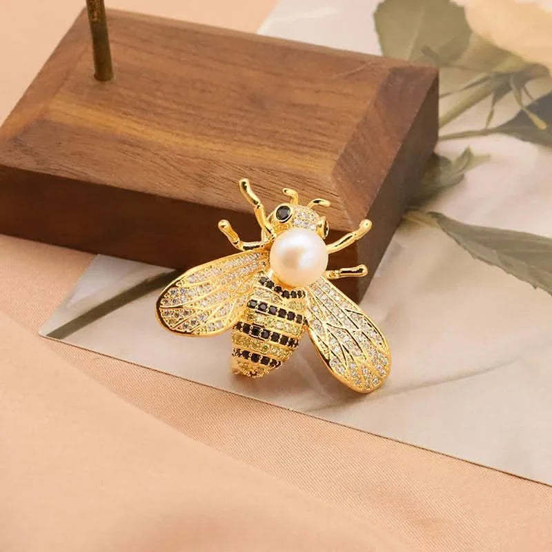 Natural Freshwater Pearl Bee Brooch by Angel Barocco