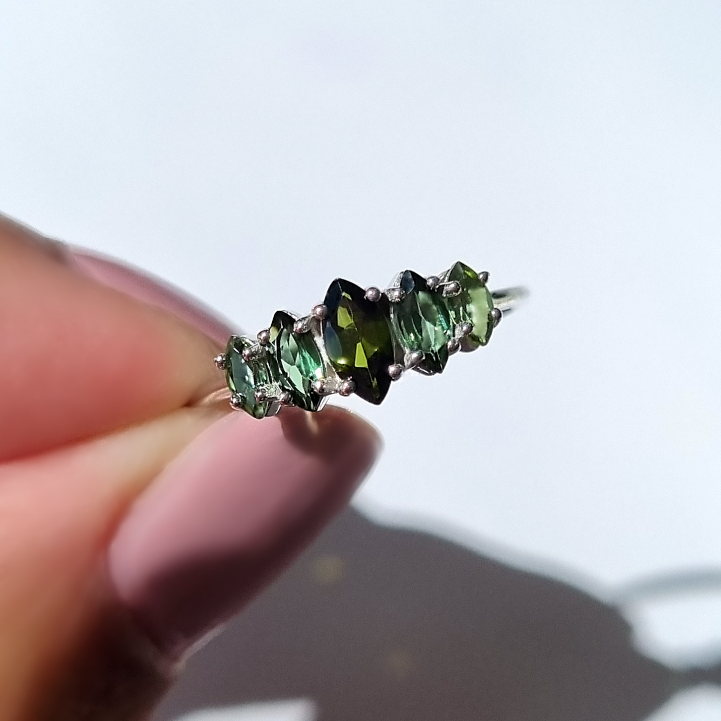 Ombre Green Tourmaline Ring in Sterling Silver by Vianne Jewellery