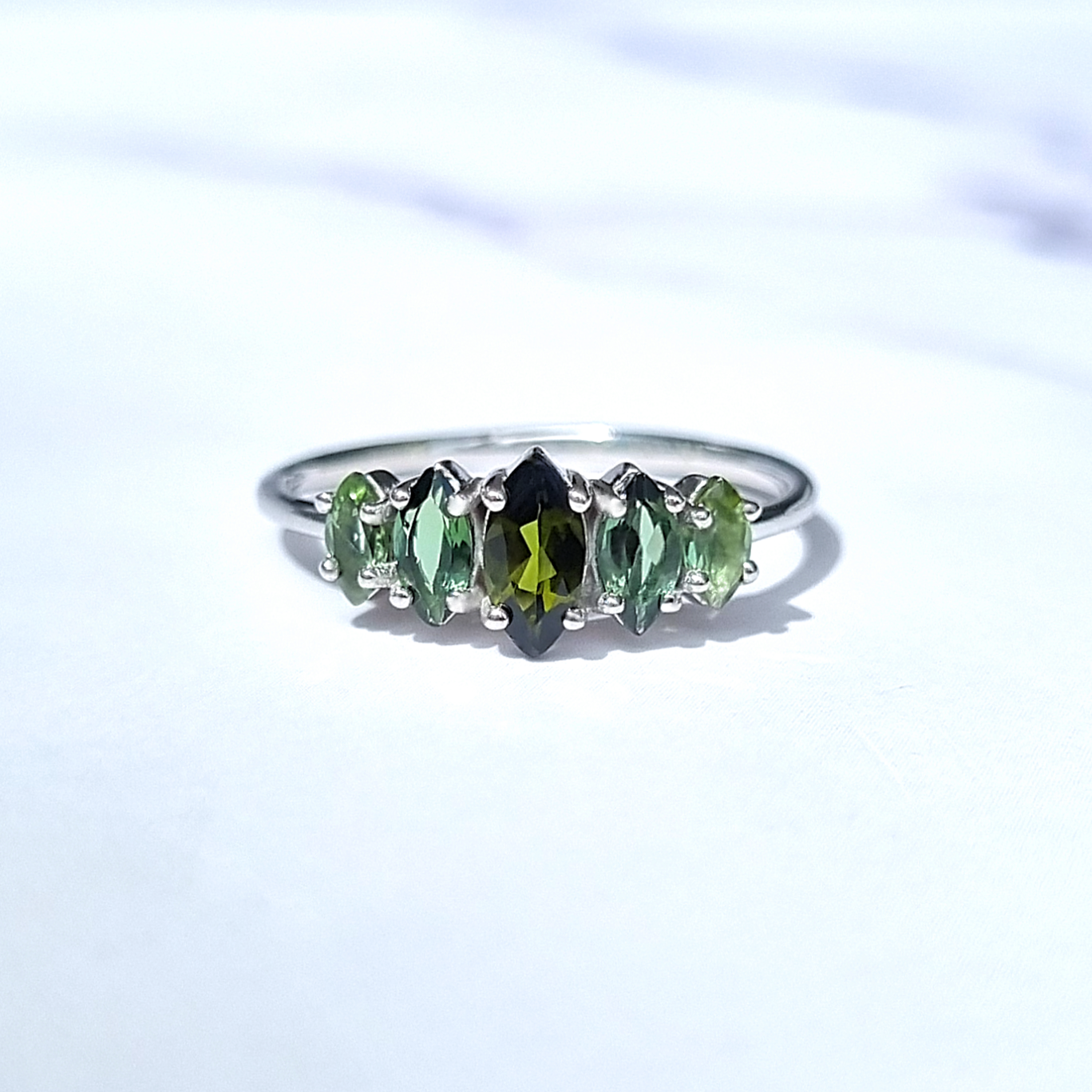 Ombre Green Tourmaline Ring in Sterling Silver by Vianne Jewellery