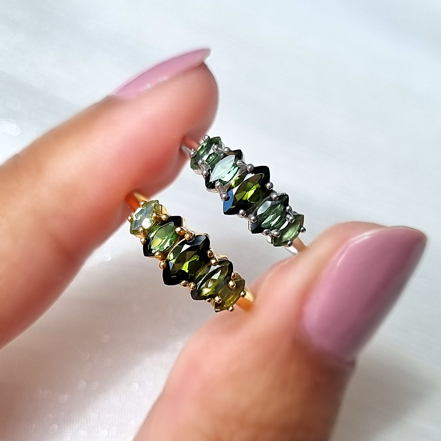 Ombre Green Tourmaline Ring in Sterling Silver by Vianne Jewellery