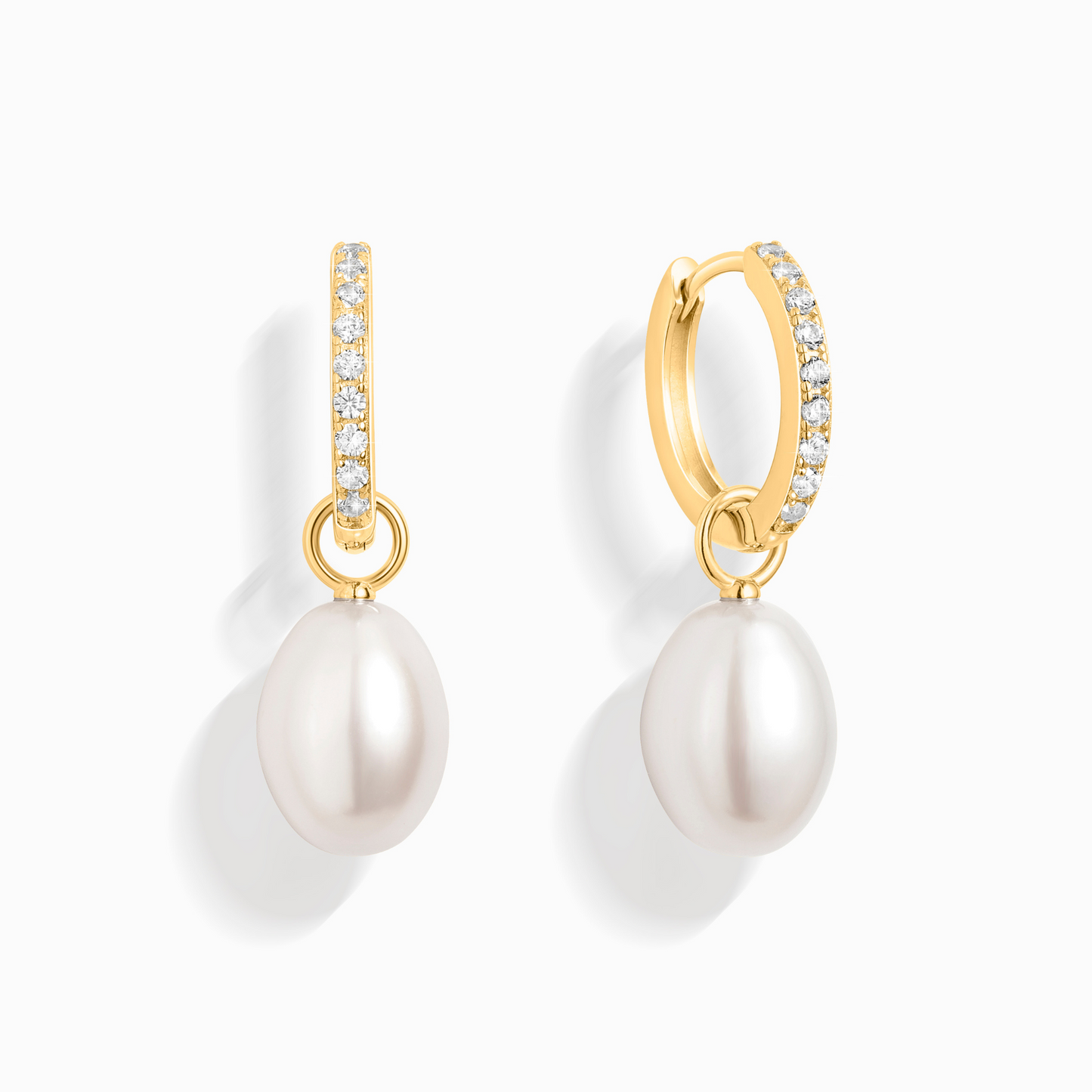 Pearl Hoop Drop Earrings with Removable Pearls in 18k Gold Vermeil by Vianne Jewellery