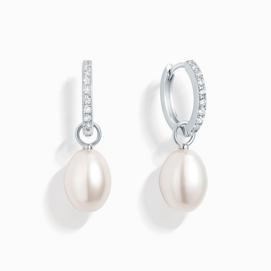 Pearl Hoop Drop Earrings with Removable Pearls in Sterling Silver by Vianne Jewellery