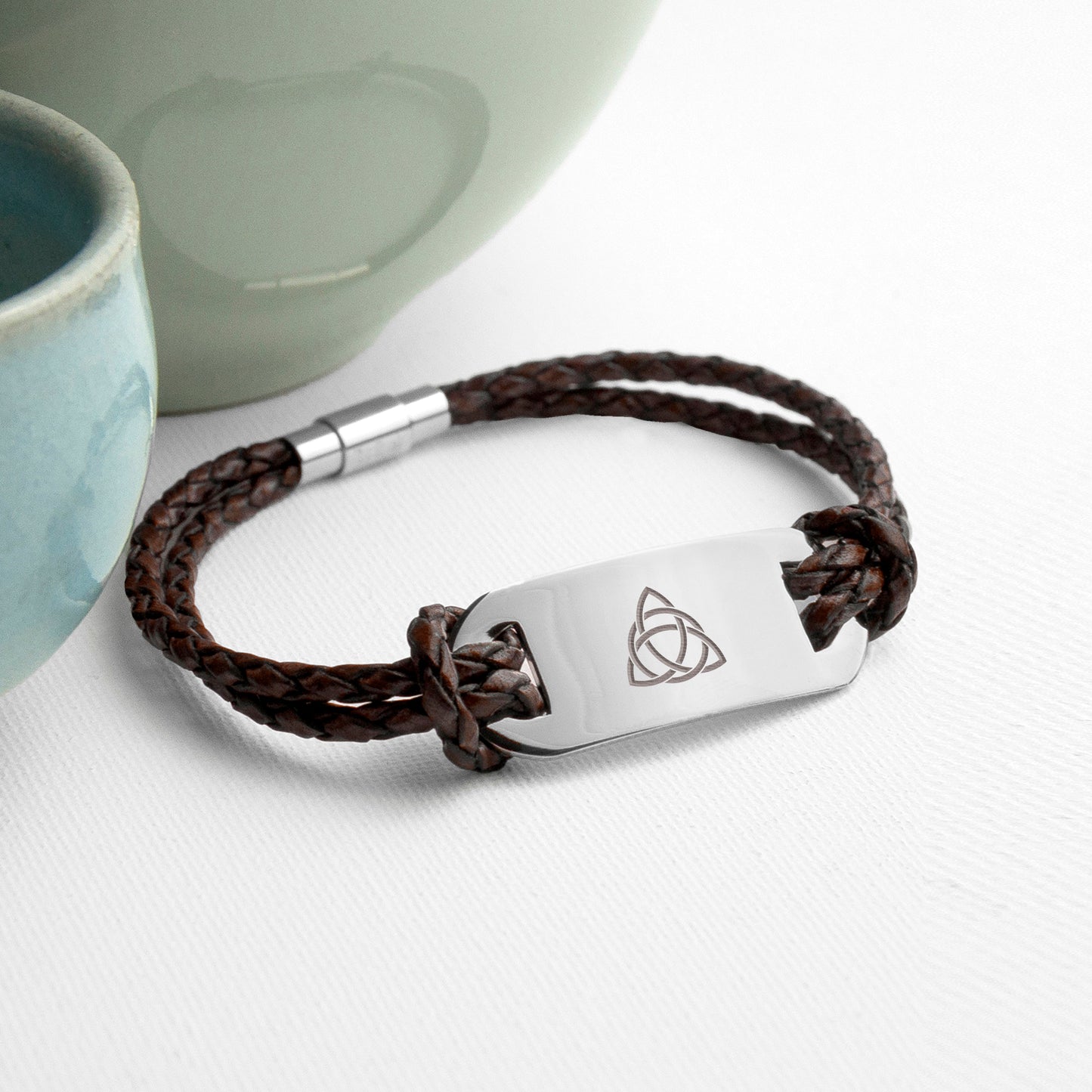 Men's Celtic Trinity Statement Leather Bracelet by Treat Republic