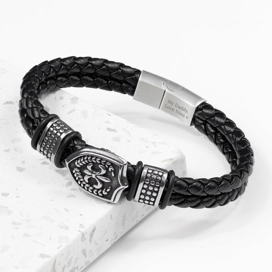 Treat Republic Personalised Men's Warrior Shield Leather Bracelet