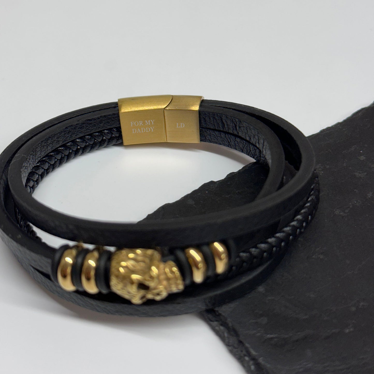 Treat Republic Personalised Men's Stacked Leather Skull Bracelet