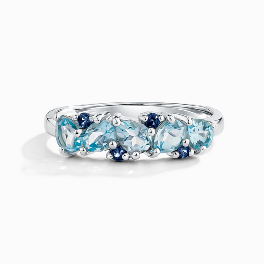 Blue Sapphire & Blue Topaz Pear Cut Half Eternity Band in Sterling Silver by Vianne Jewellery