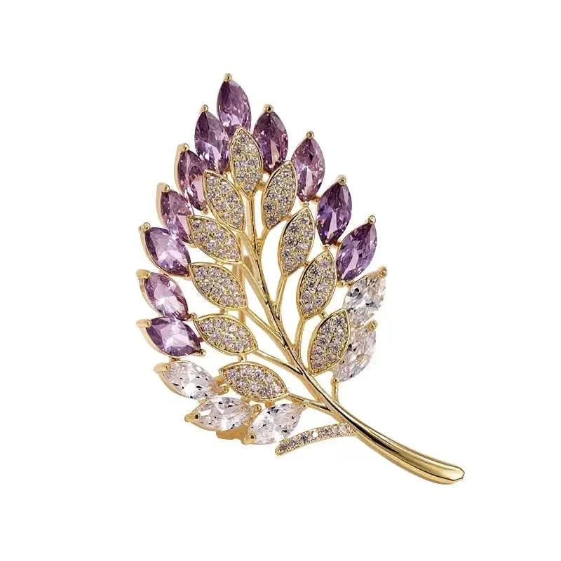 Purple Crystal Leaf Brooch by Angel Barocco