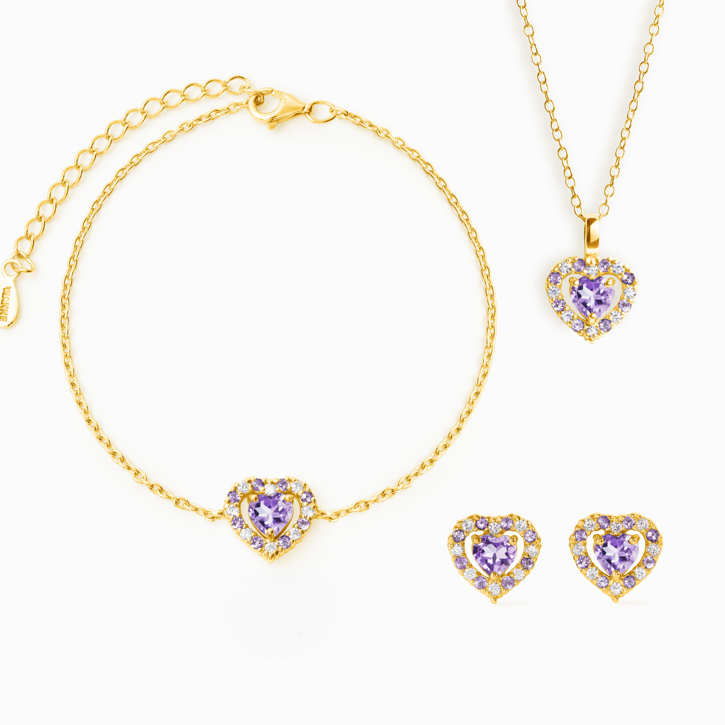 Purple Heart Lavender Amethyst Jewellery Set in 18k Gold Vermeil by Vianne Jewellery