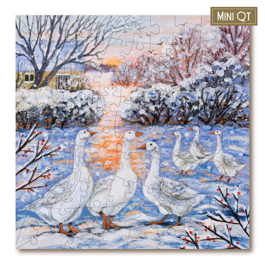 Victory Wooden White Winter Geese MINI QT Jigsaw Puzzle