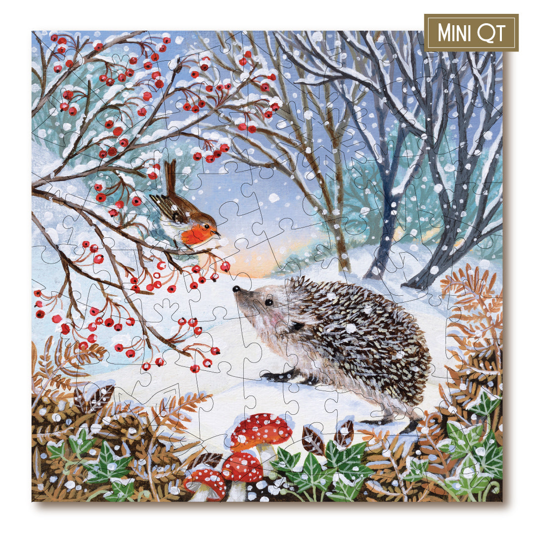 Victory Wooden Snowy Hedgehog & Robin MINI QT Jigsaw Puzzle