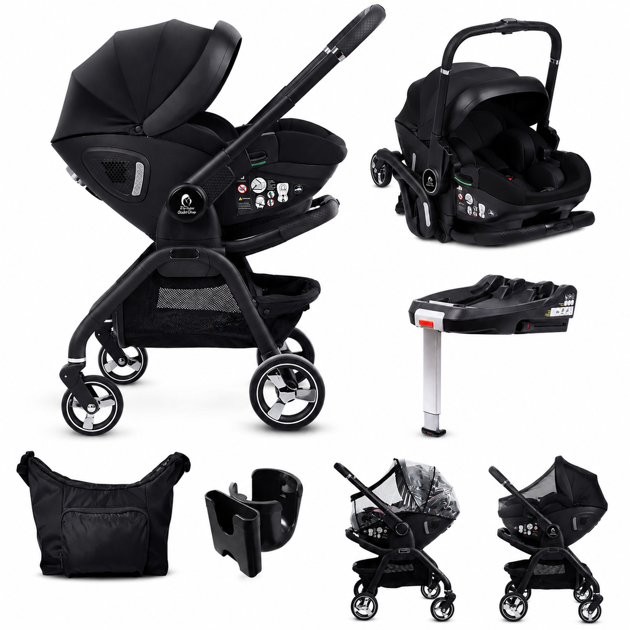 Qubi Infant Car Seat Stroller 7 Piece Bundle - Eclipse Black