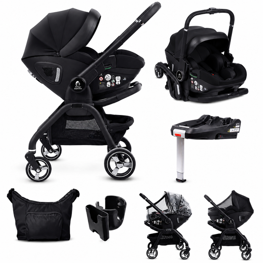 Qubi Infant Car Seat Stroller 7 Piece Bundle - Eclipse Black