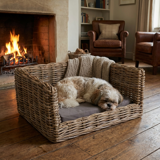 Luxury Rattan Dog Sofa Bed - Small