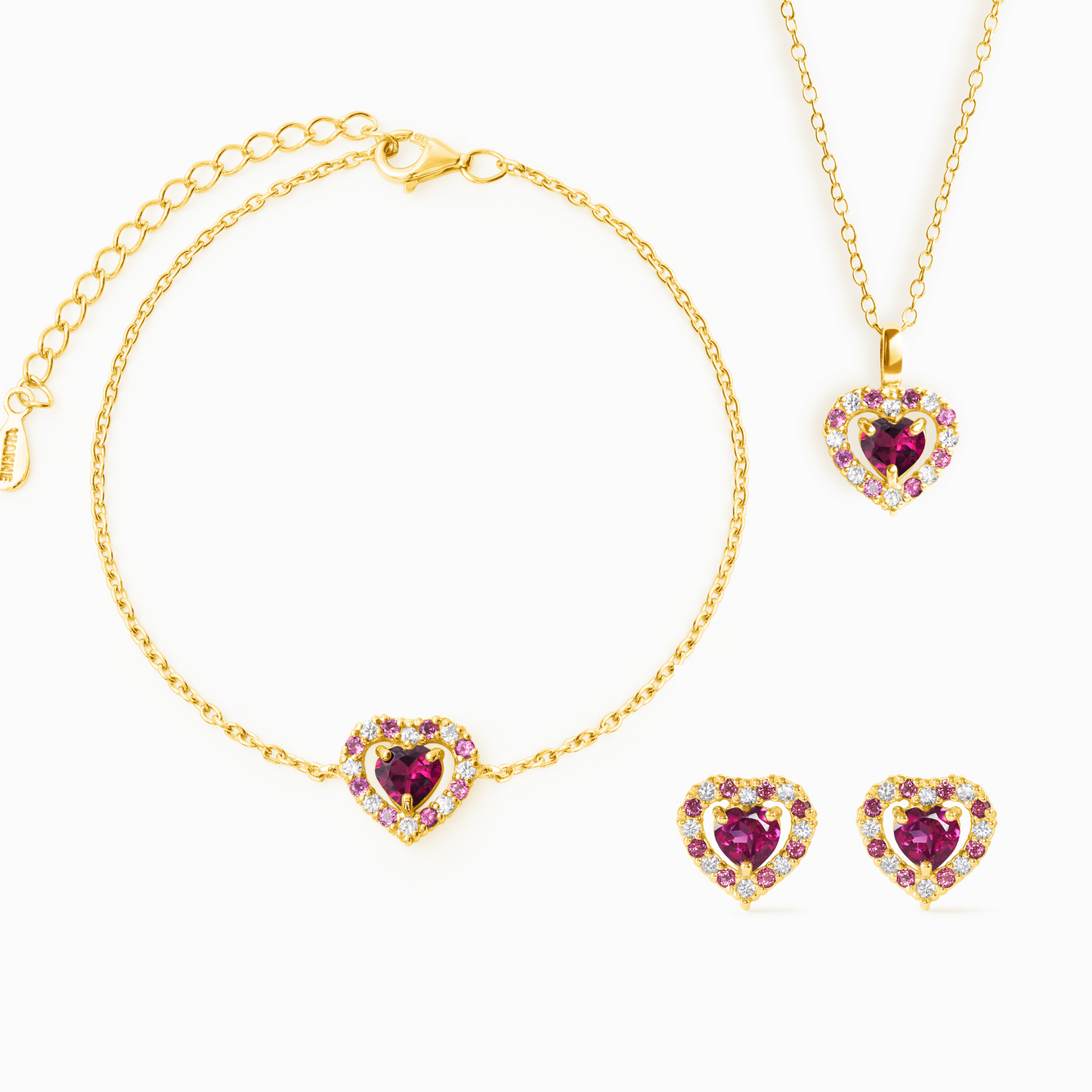 Red Heart Rhodolite Garnet Jewellery Set in 18k Gold Vermeil by Vianne Jewellery