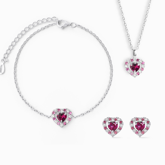 Red Heart Rhodolite Garnet Jewellery Set in Sterling Silver by Vianne Jewellery