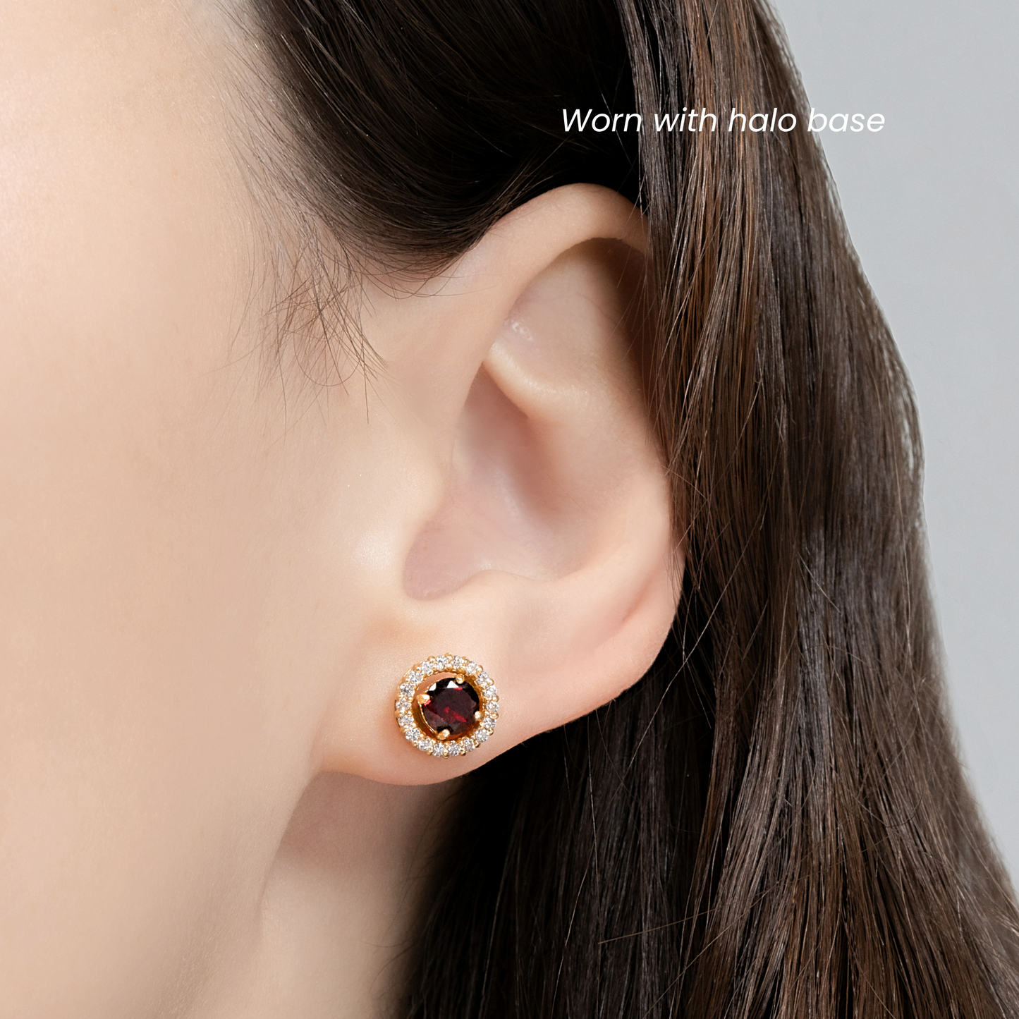 Garnet Halo Stud Earrings with Jackets in 18k Gold Vermeil by Vianne Jewellery
