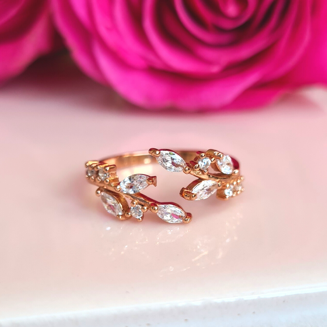 Adjustable Leaf Ring in Rose Gold by Vianne Jewellery