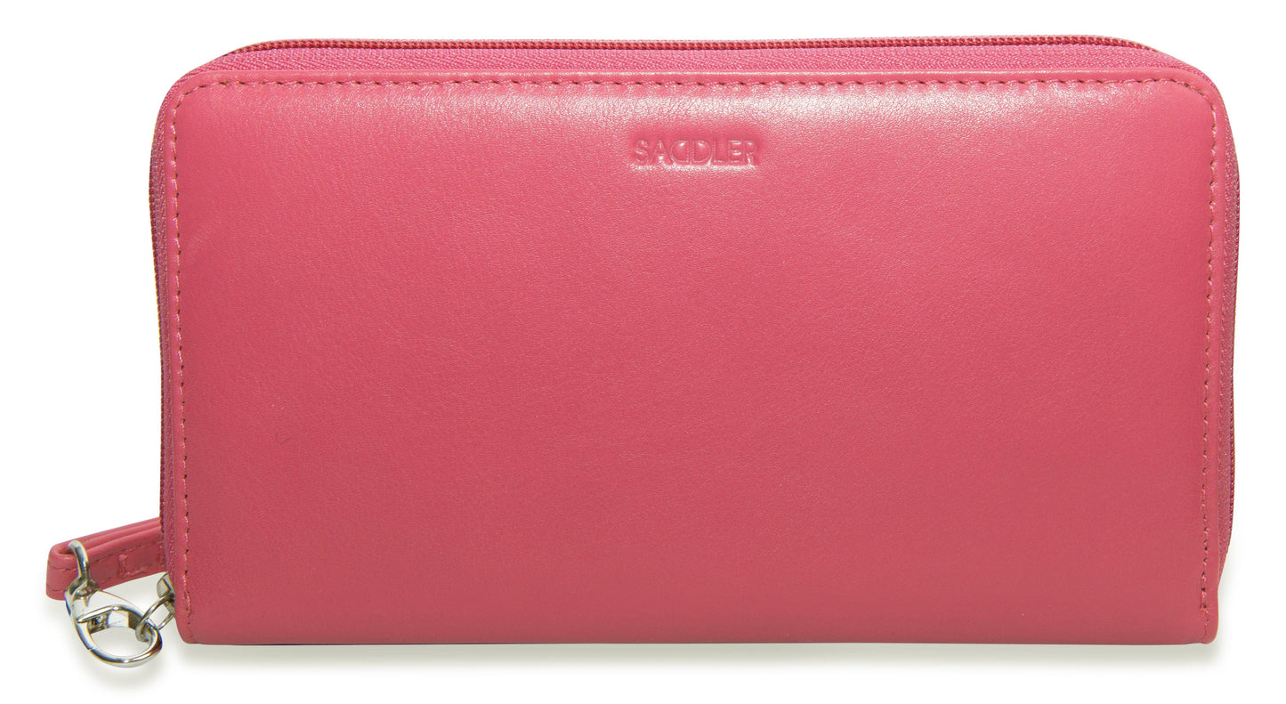 SADDLER SOPHIA Leather Zip Around Purse  - 15 Card slots, Mobile Phone Pocket,  Detachable Wrist Strap- RFID Protected