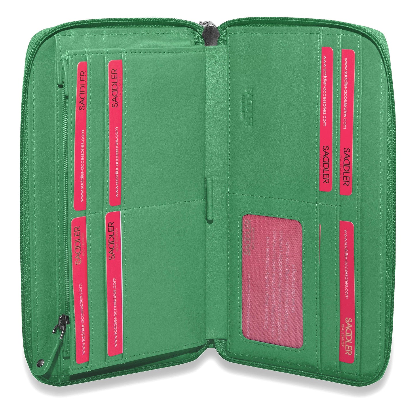 SADDLER SOPHIA Leather Zip Around Purse  - 15 Card slots, Mobile Phone Pocket,  Detachable Wrist Strap- RFID Protected