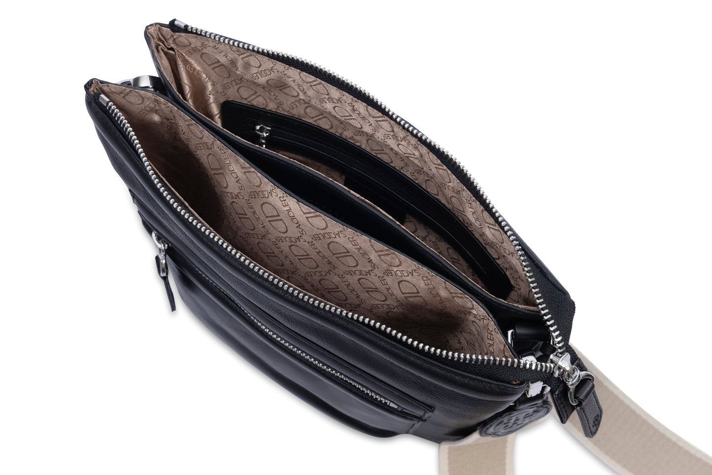Ellen Leather 3-Section Zip-Top Crossbody Bag - Handmade by Saddler