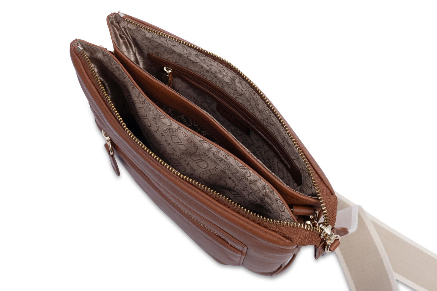 Ellen Leather 3-Section Zip-Top Crossbody Bag - Handmade by Saddler