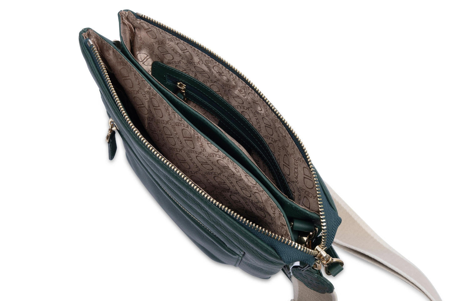 Ellen Leather 3-Section Zip-Top Crossbody Bag - Handmade by Saddler