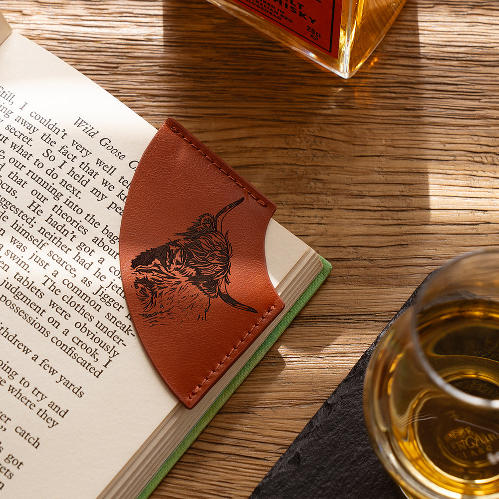Highland Cow Leather Corner Bookmark by Selbrae House