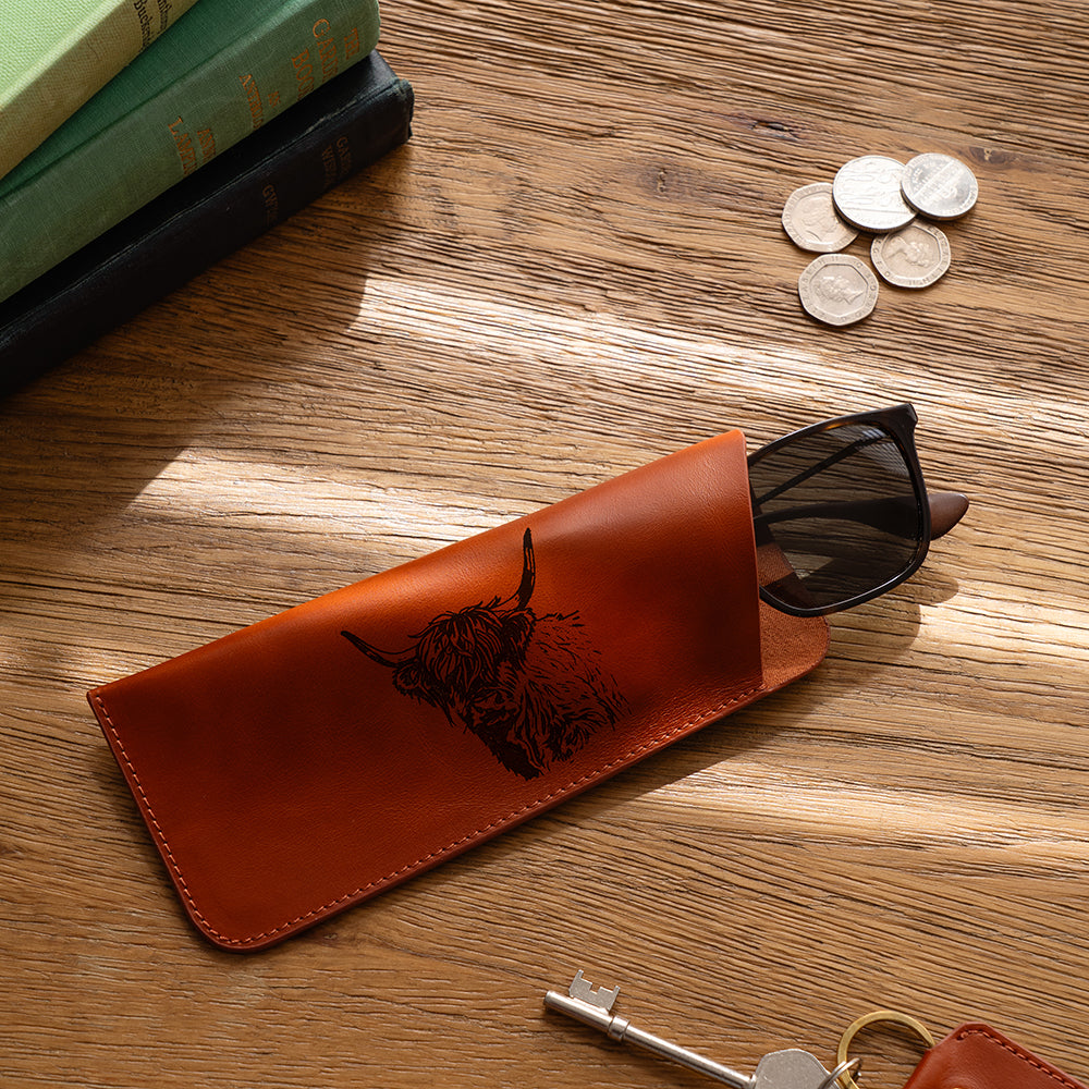 Highland Cow Leather Glasses Case by Selbrae house
