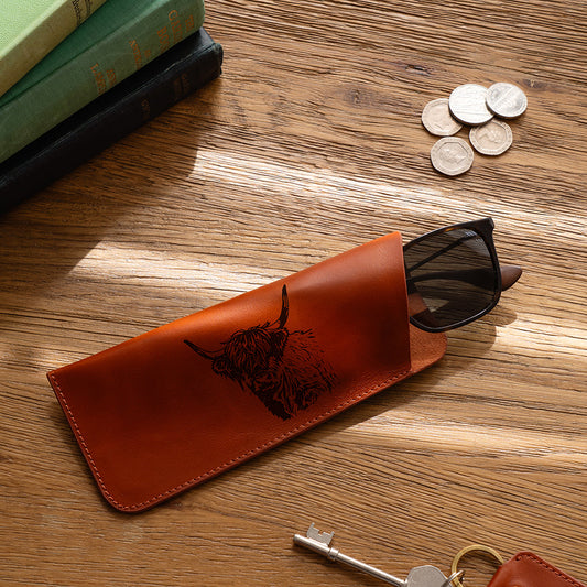 Highland Cow Leather Glasses Case by Selbrae house