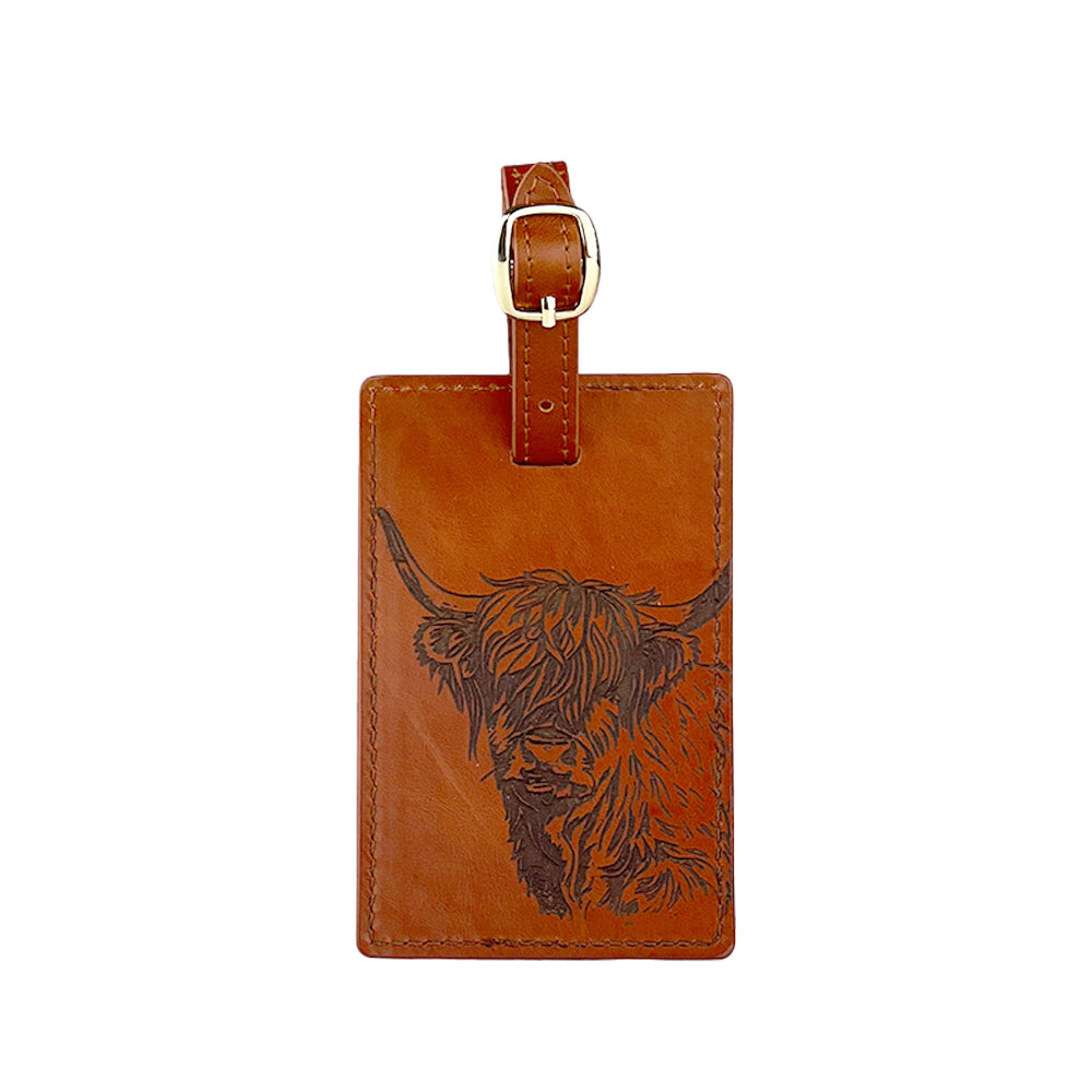 Highland Cow Leather Luggage Tag by Selbrae House