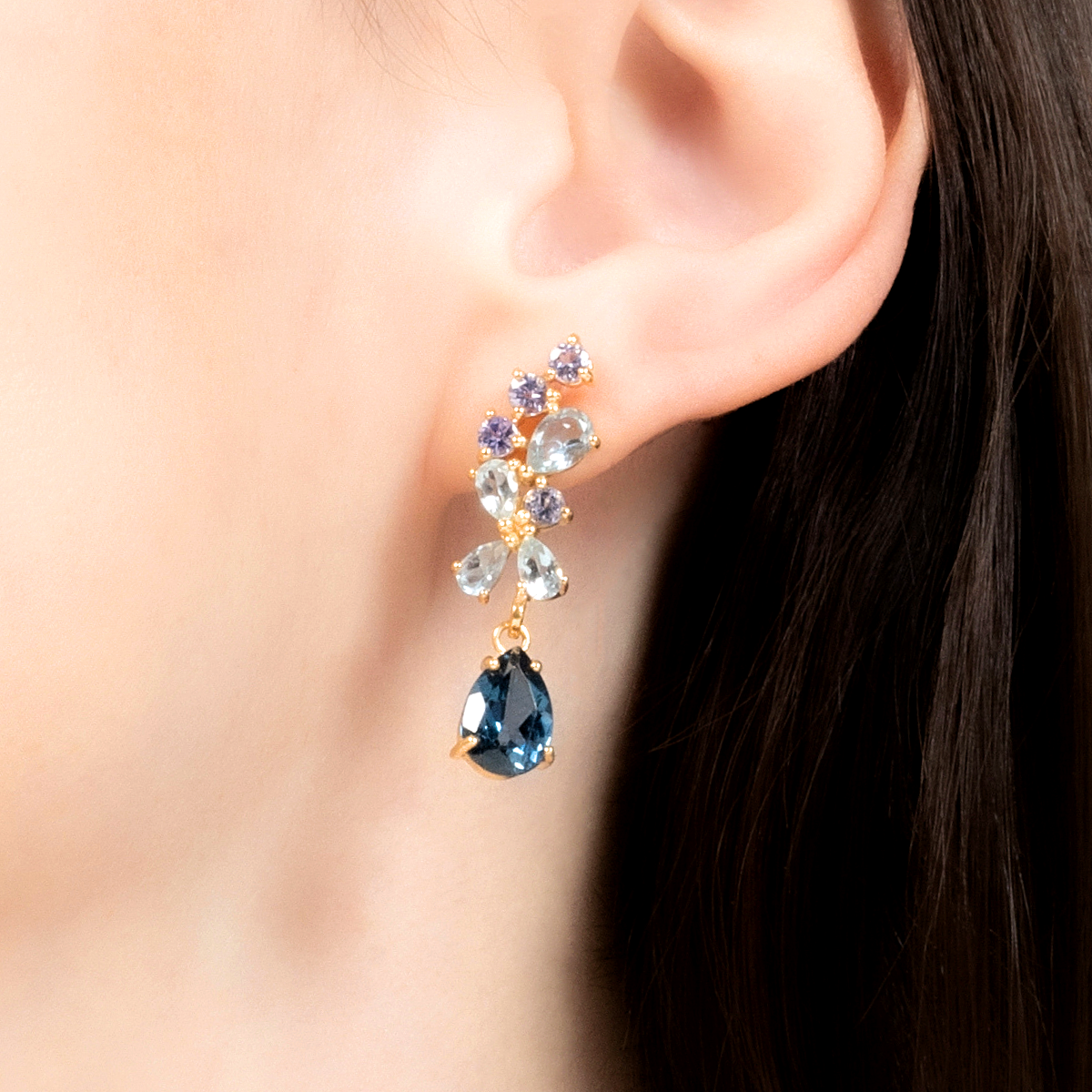 Blue Gemstone Drop Earrings in 18k Gold Vermeil by Vianne Jewellery
