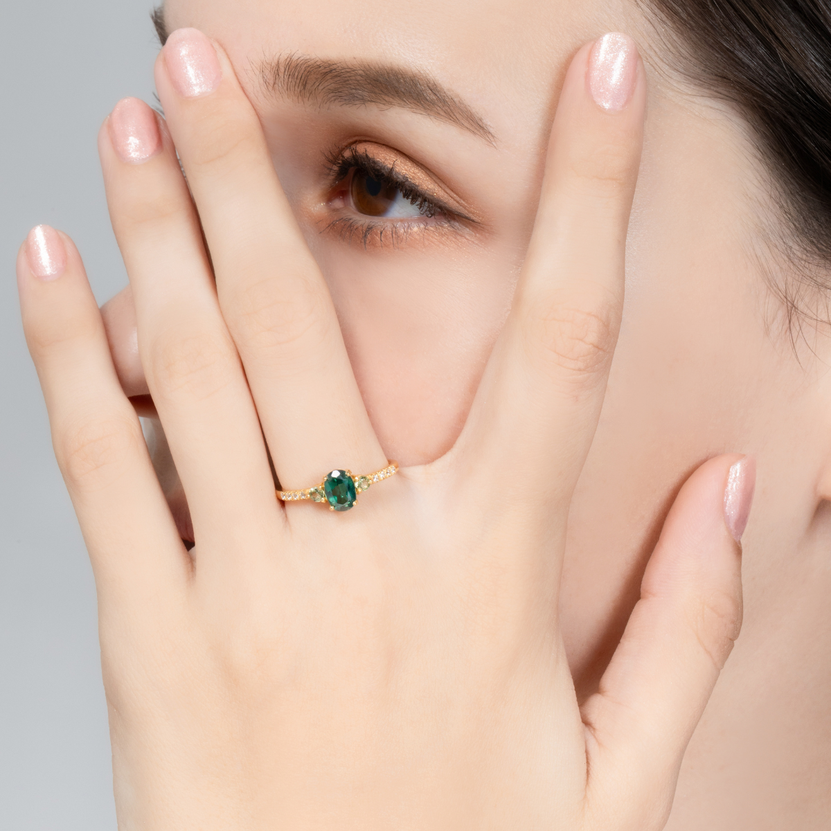 Green Topaz and Green Tourmaline Ring in 18k Gold Vermeil by Vianne Jewellery