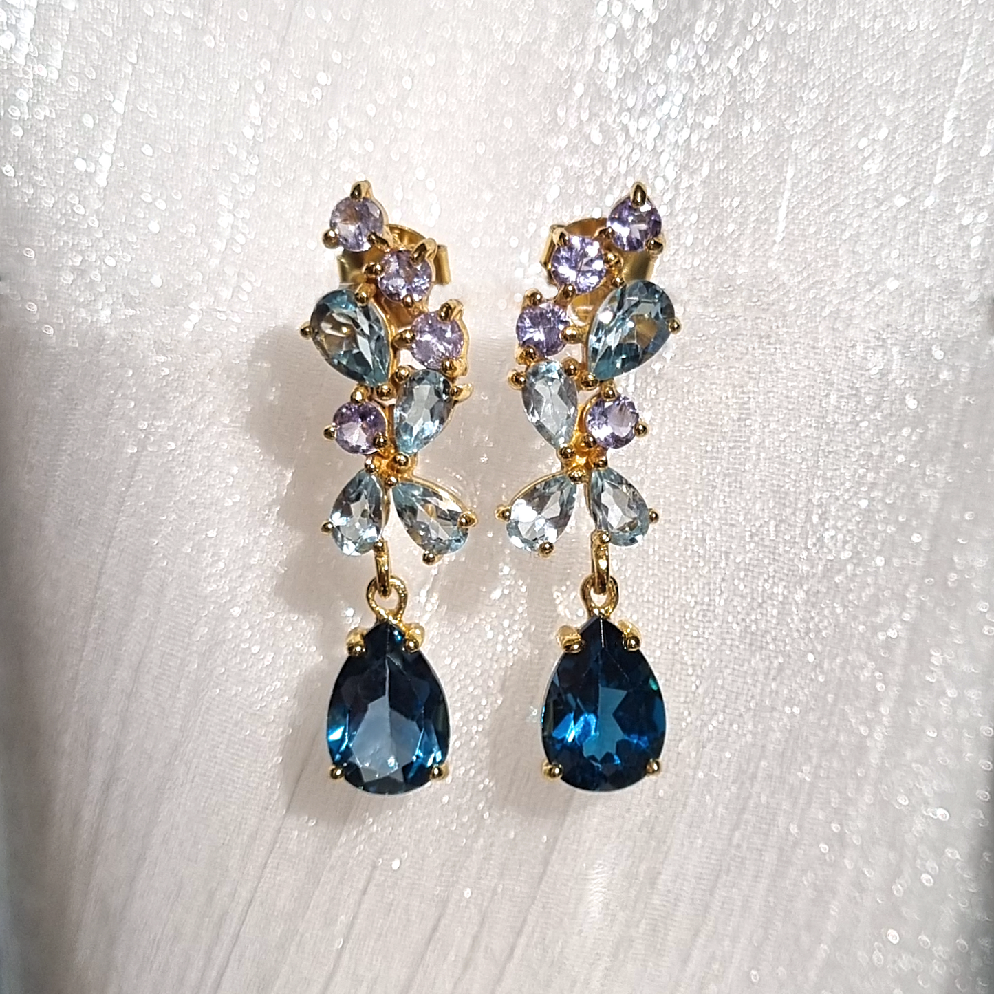 Blue Gemstone Drop Earrings in 18k Gold Vermeil by Vianne Jewellery