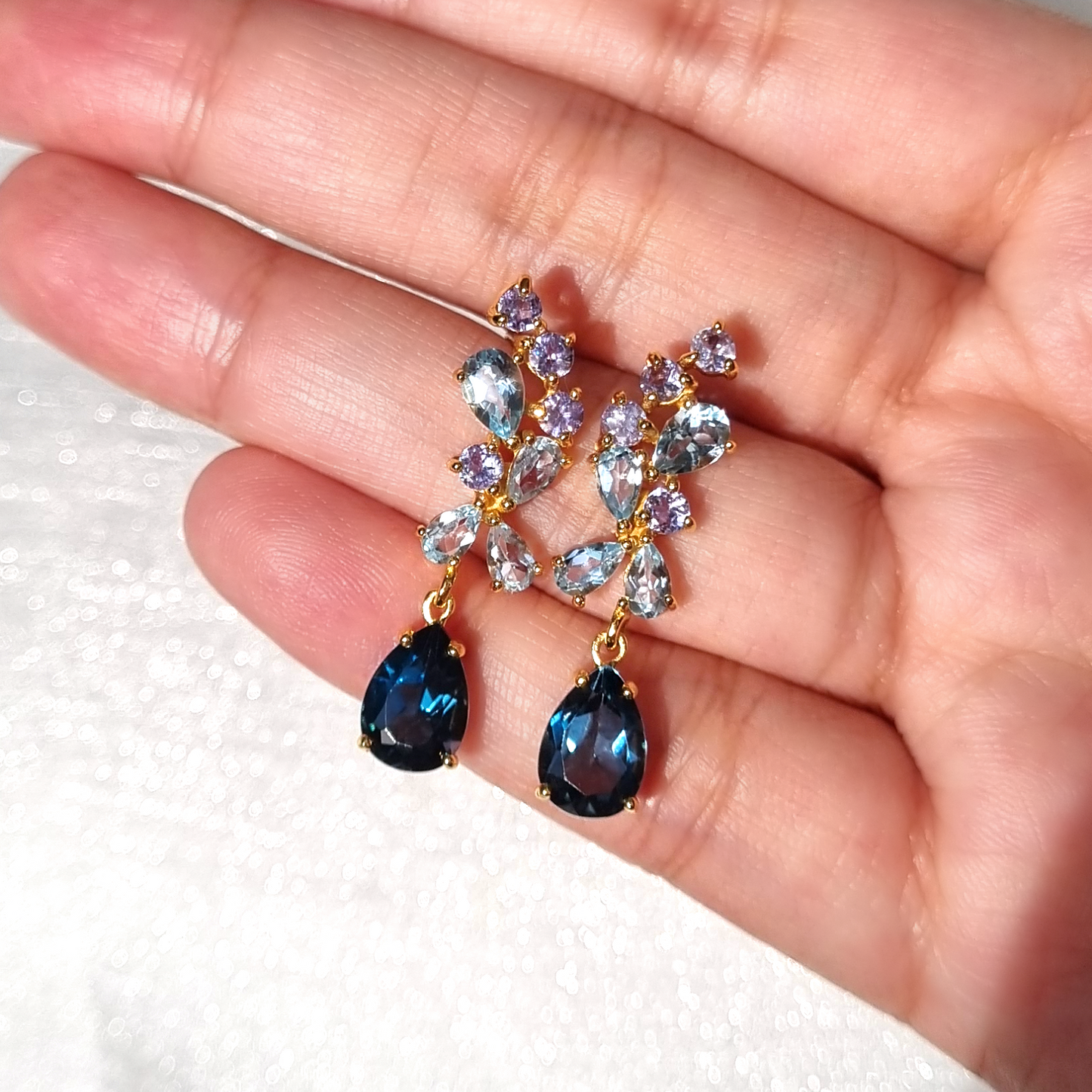 Blue Gemstone Drop Earrings in 18k Gold Vermeil by Vianne Jewellery