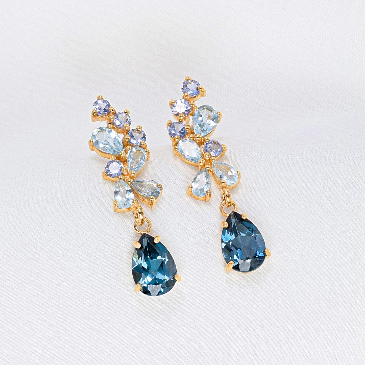 Blue Gemstone Drop Earrings in 18k Gold Vermeil by Vianne Jewellery
