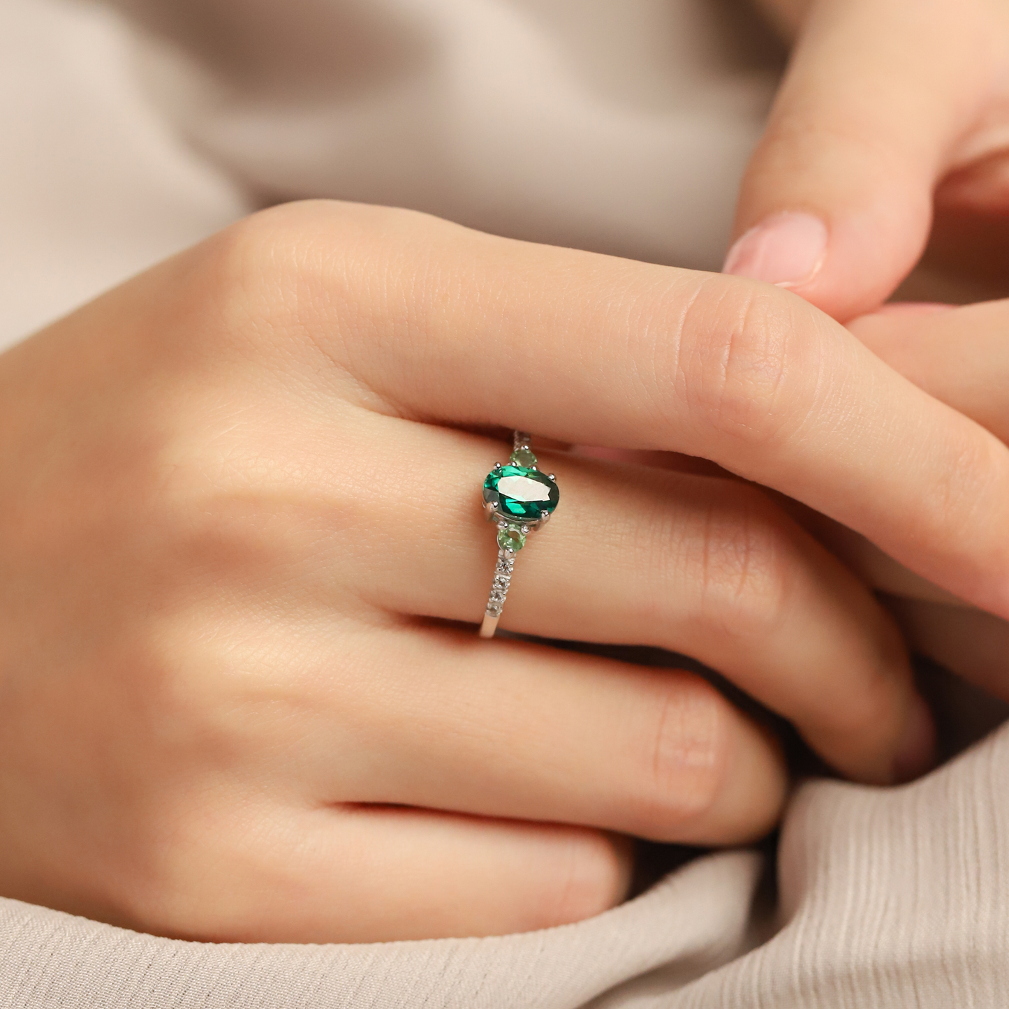 Green Topaz and Green Tourmaline Ring in Sterling Silver by Vianne Jewellery