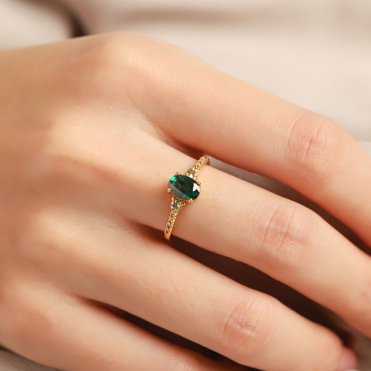 Green Topaz and Green Tourmaline Ring in 18k Gold Vermeil by Vianne Jewellery