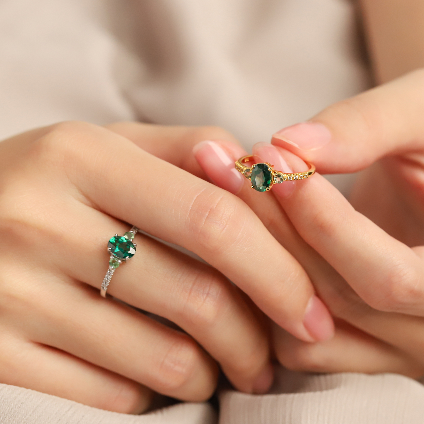 Green Topaz and Green Tourmaline Ring in 18k Gold Vermeil by Vianne Jewellery