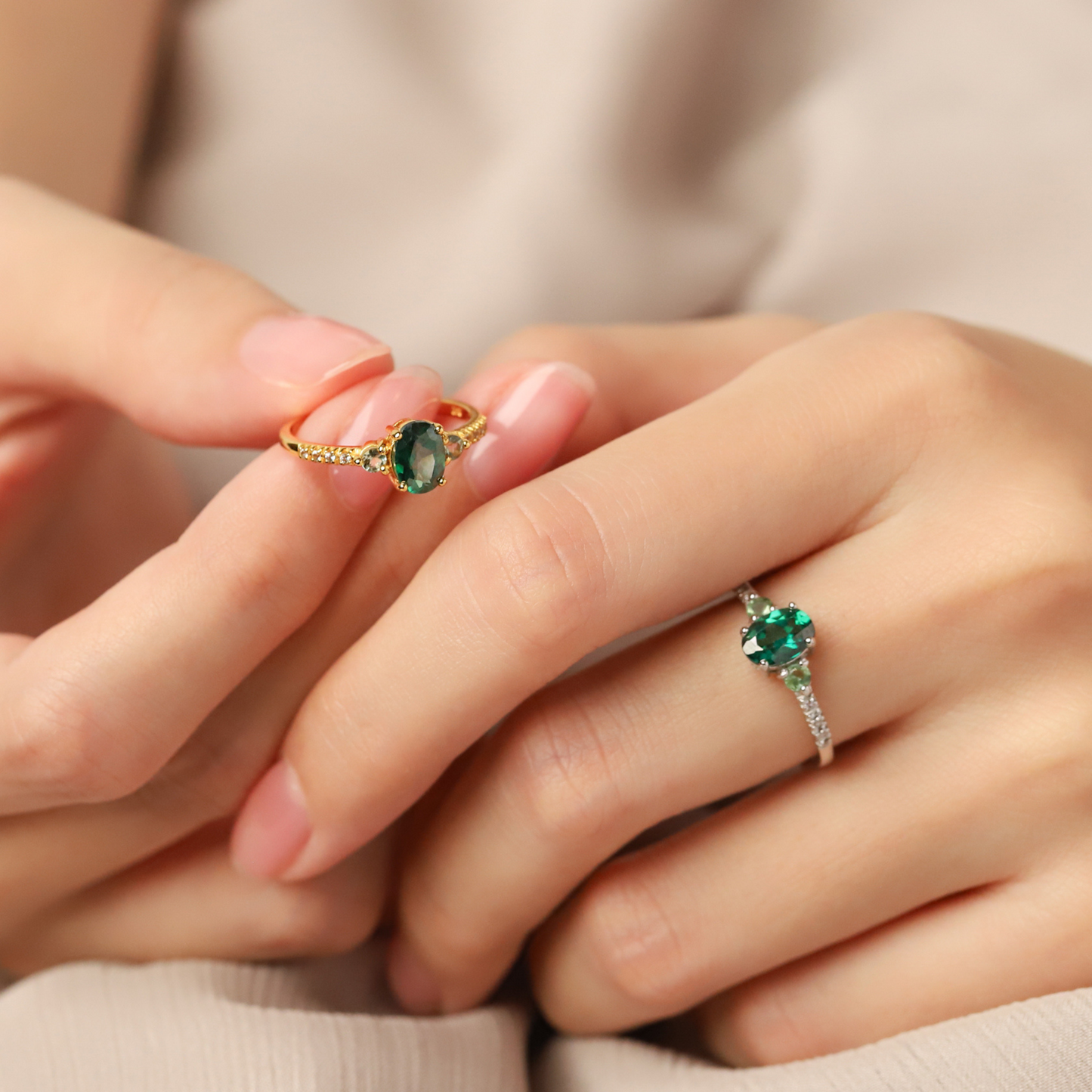 Green Topaz and Green Tourmaline Ring in Sterling Silver by Vianne Jewellery