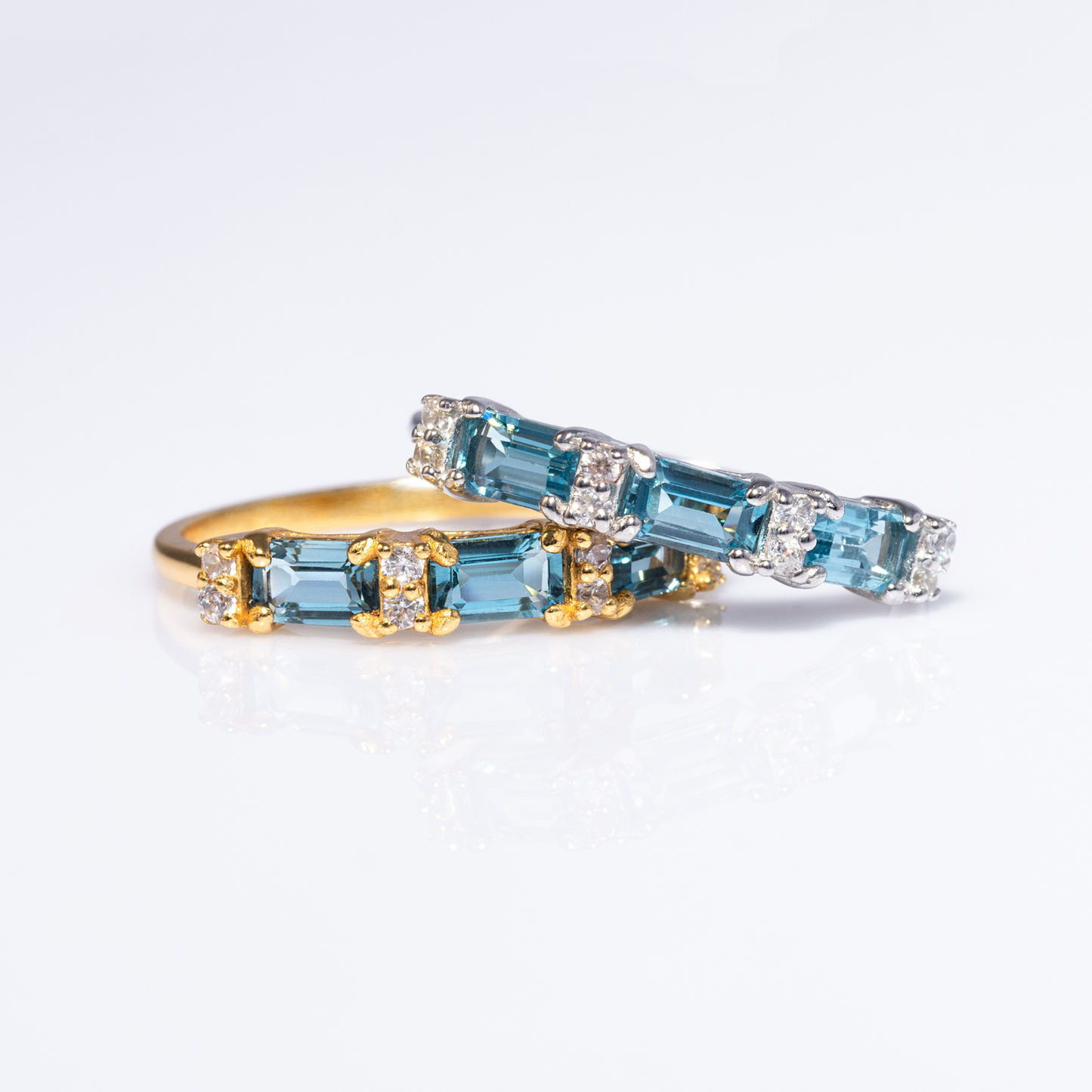 London Blue Topaz Emerald Cut Eternity Ring in Sterling Silver by Vianne Jewellery