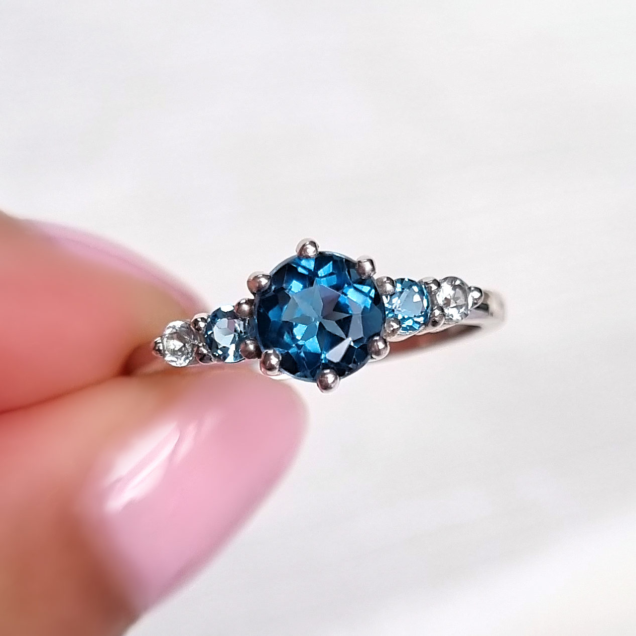 Ombre Blue Topaz Five Stone Ring in Sterling Silver by Vianne Jewellery