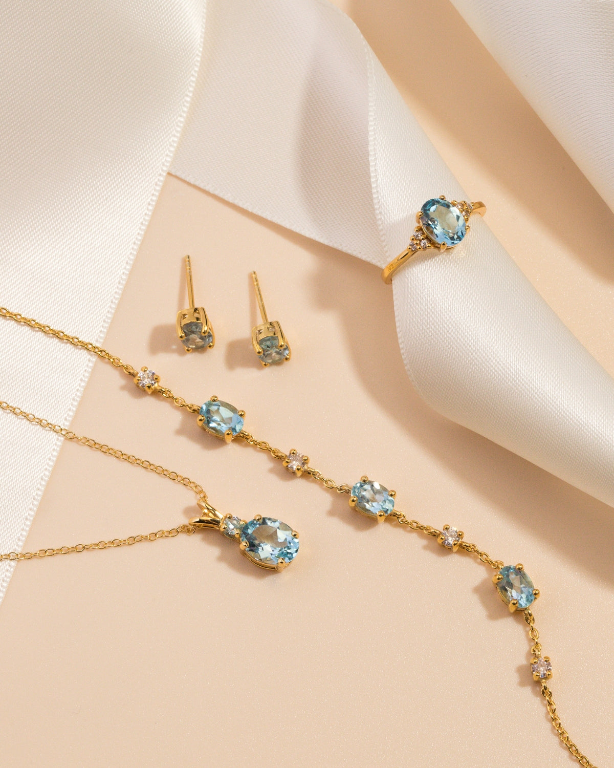 Mini Set 2 - Blue Topaz Jewellery Set in 18k Gold Vermeil by Vianne Jewellery