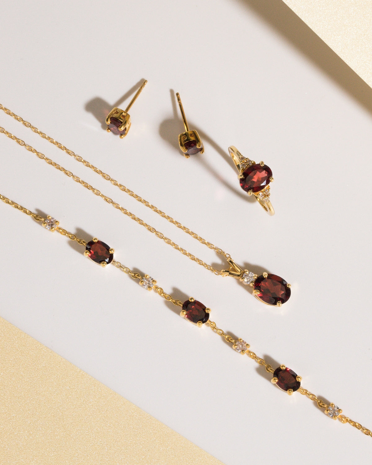 Complete Set - Garnet Jewellery Set in 18k Gold Vermeil by Vianne Jewellery
