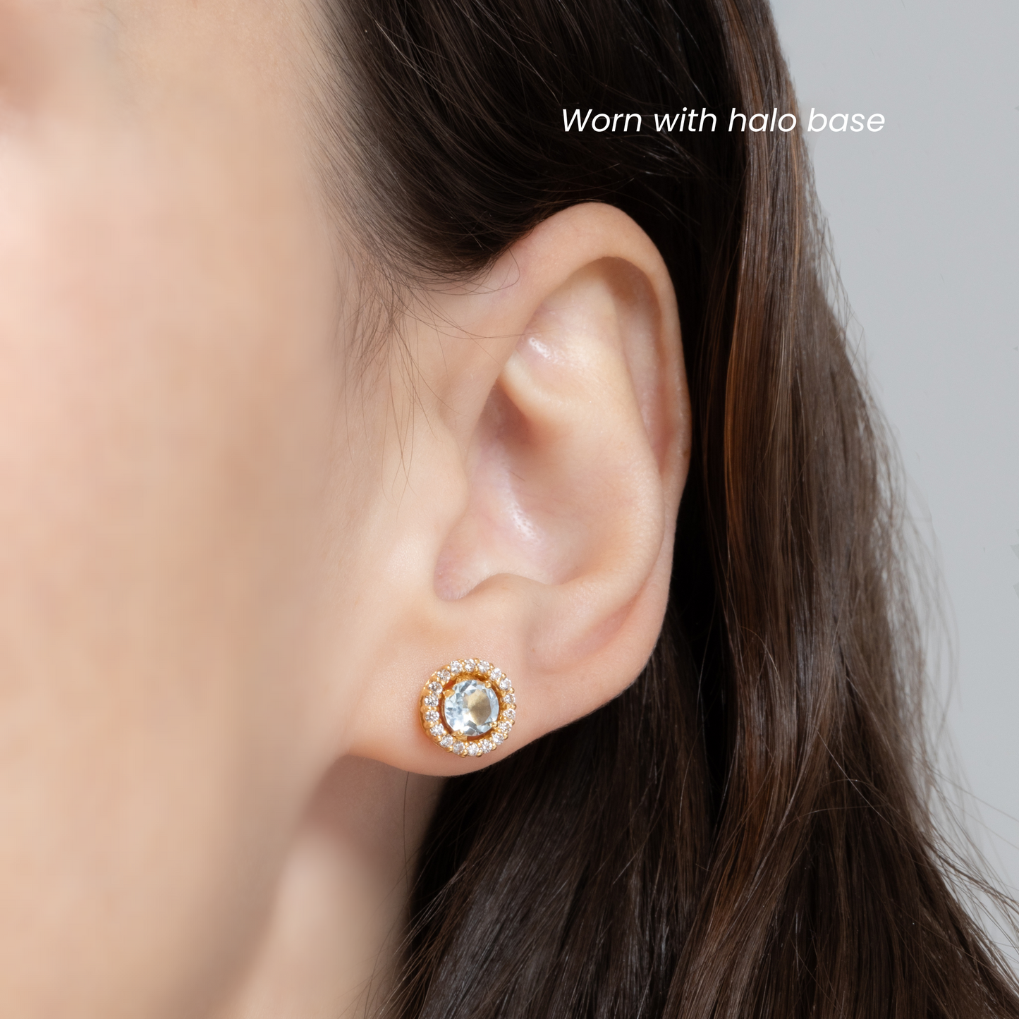 Blue Topaz Halo Stud Earrings with Jackets in 18k Gold Vermeil by Vianne Jewellery