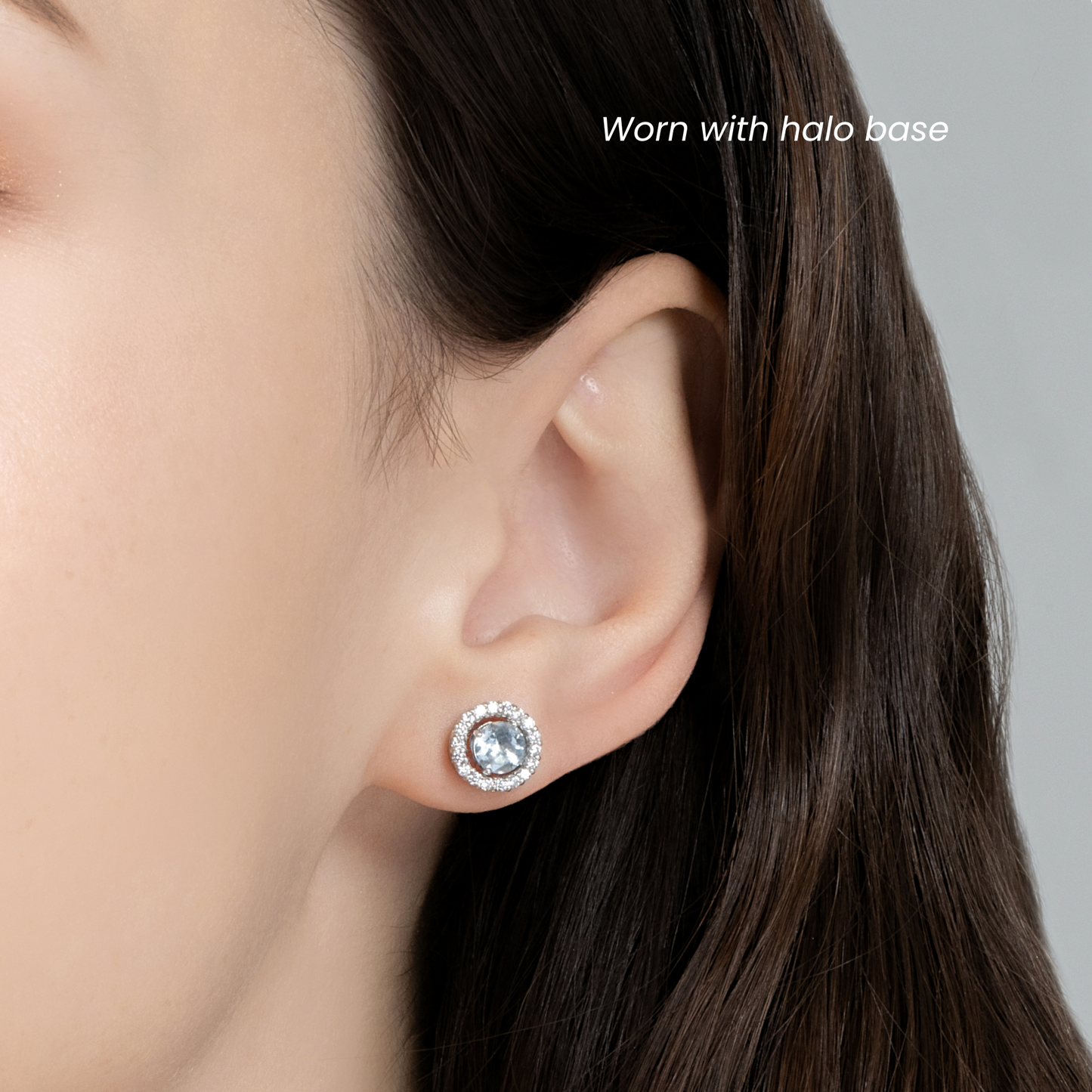 Blue Topaz Halo Stud Earrings with Jackets in Sterling Silver by Vianne Jewellery