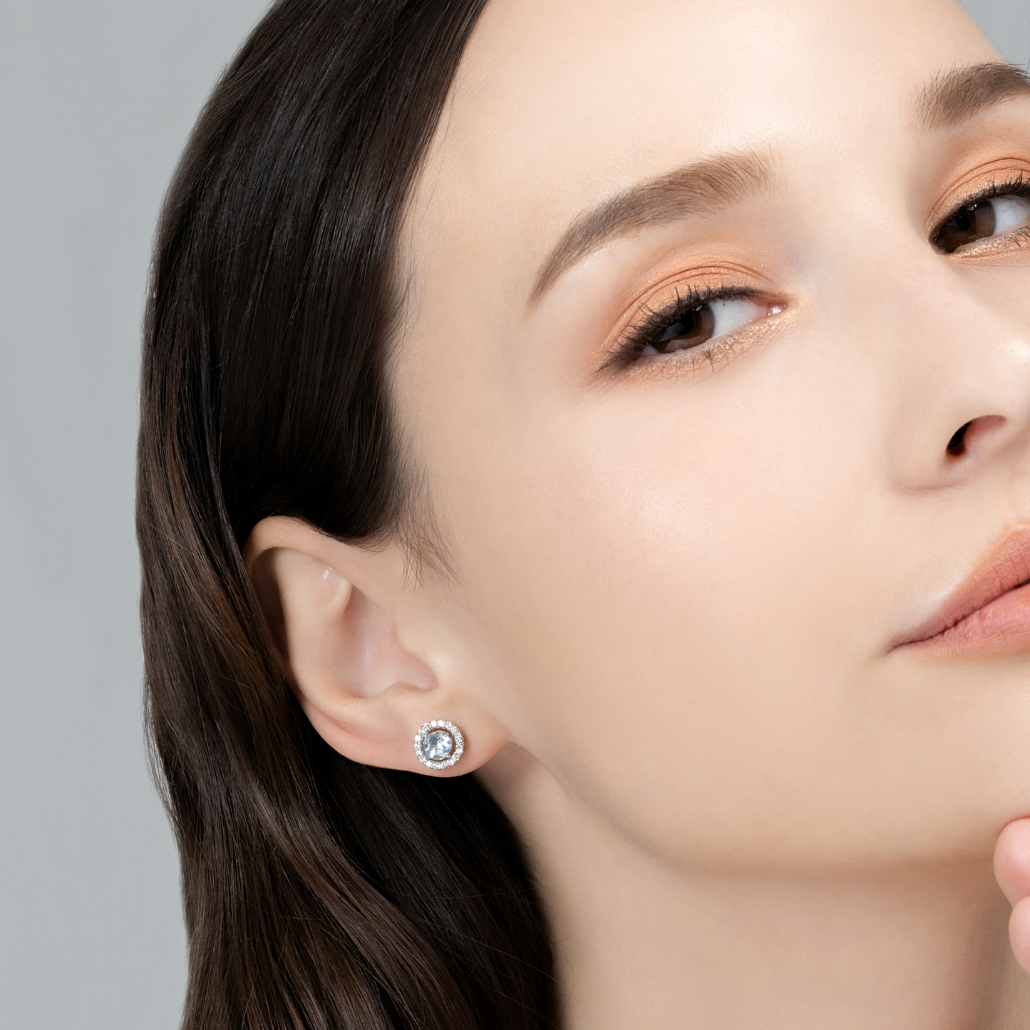 Blue Topaz Halo Stud Earrings with Jackets in Sterling Silver by Vianne Jewellery