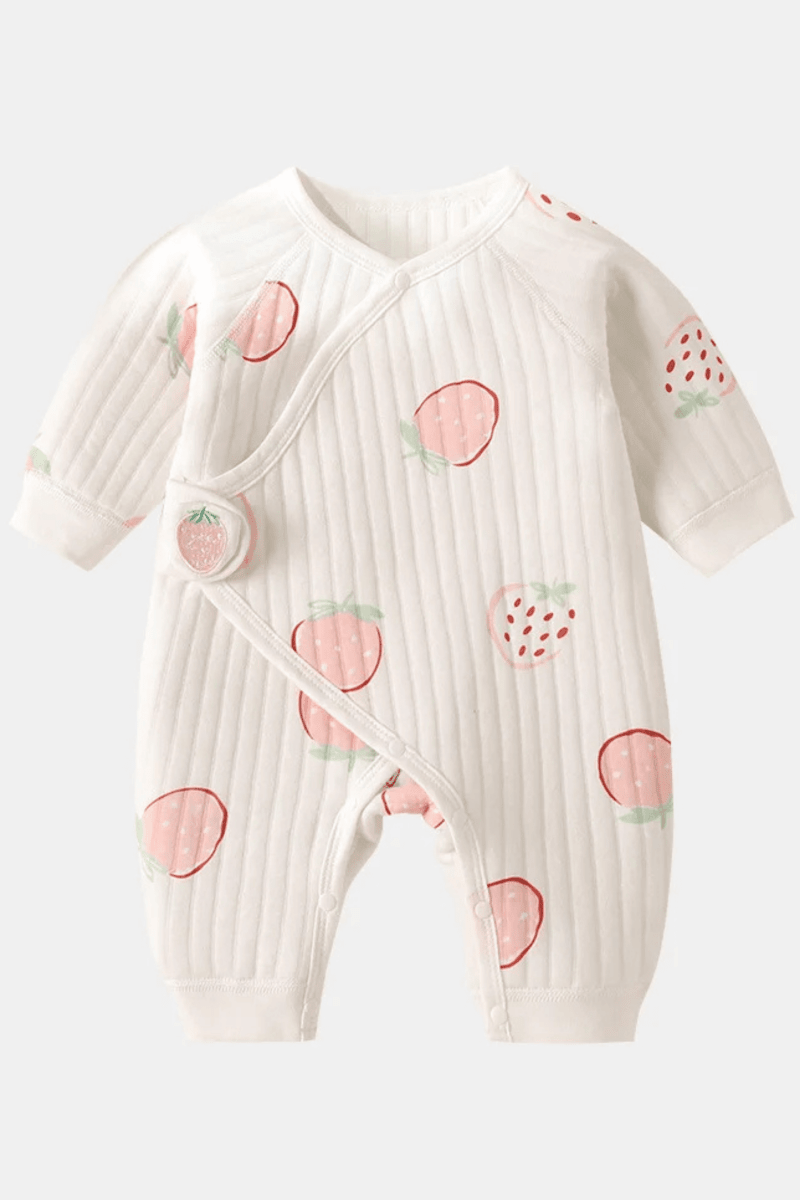 The Strawberry Bouclé Wrap Baby Grow Romper by Cozy Crew Club