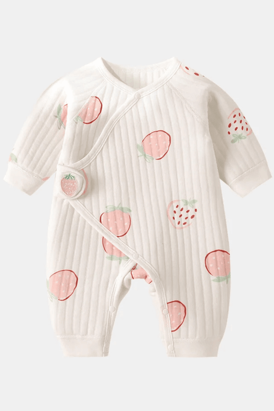 The Strawberry Bouclé Wrap Baby Grow Romper by Cozy Crew Club