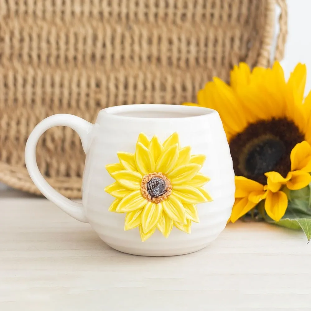 HELLO SUNSHINE ROUNDED MUG WITH 3D SUNFLOWER